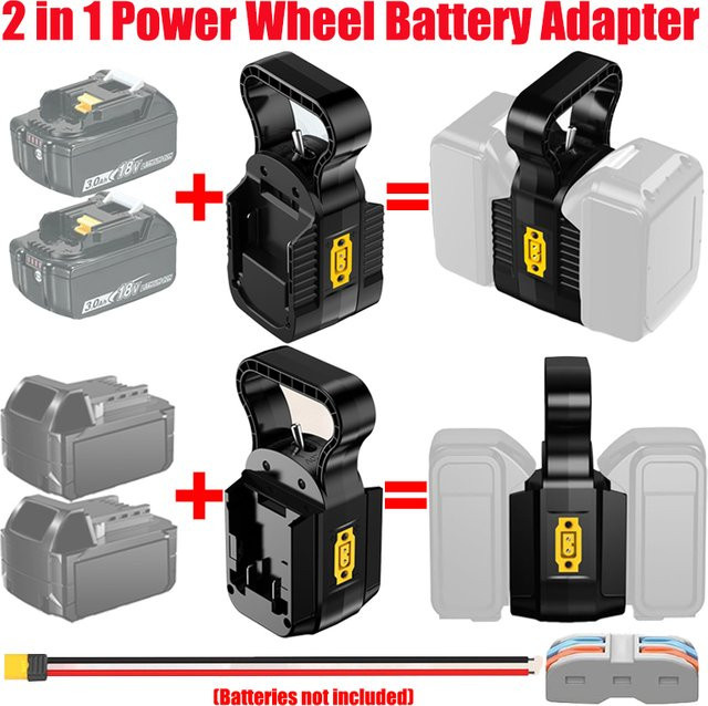 HAKSINKY DIY Power Wheels Adapter für Makita und Milwaukee 18V Lithium-Batterien in Schwarz für RC-Autos, Spielzeug und Robotik-Trucks inklusive Sicherungen und Kabel - Bild 1