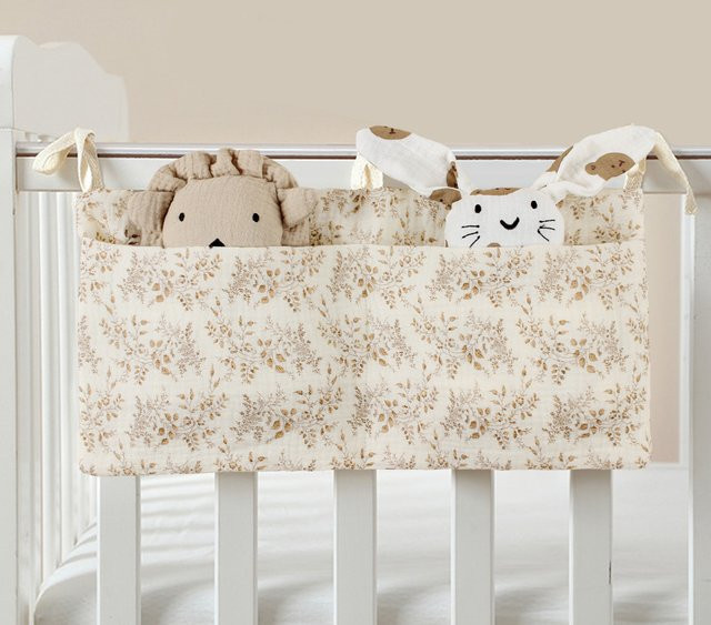Baumwoll Windeltasche für Babys in Beige mit Kinderwagen-Clip zur Aufbewahrung von Windeln und Flaschen - Bild 1