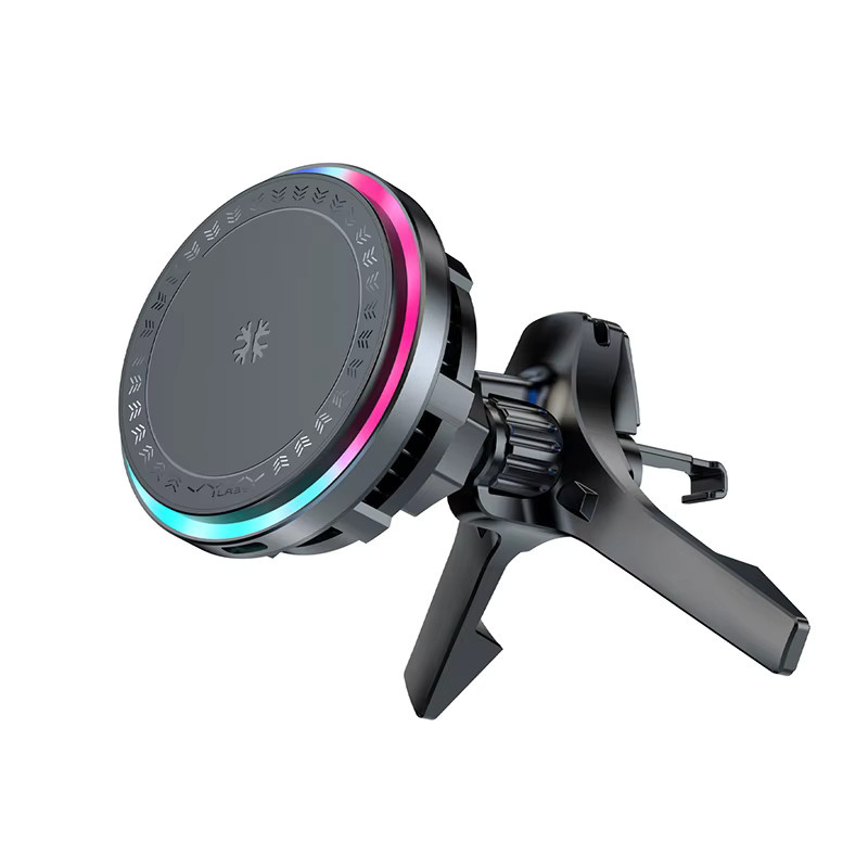Vyvylabs Magnetische kabellose Handyhalterung mit RGB-Beleuchtung und Kühlung, 15W Autoladegerät für iPhone und Android, Schwarz/Multicolor - Bild 8