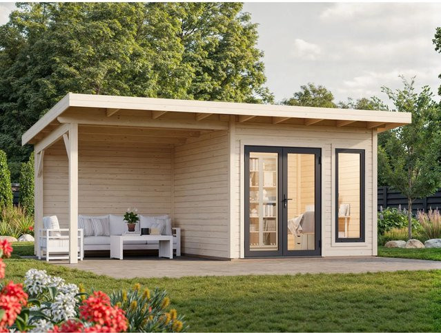Palmako Gartenhaus Aurelia aus Fichtenholz mit Pultdach in Natur - Bild 1