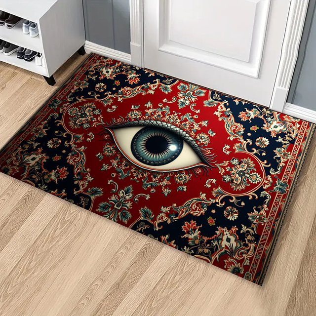 RAKKS Vintage Marokkanischer Flanell Teppich mit Augenmotiv in Rot für Badezimmer und Schlafzimmer - Bild 1
