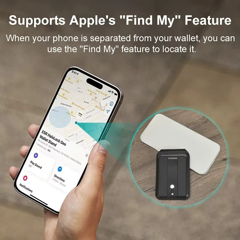 luxuglow MagSafe Geldbörse für iPhone 17 mit Find-My-Funktion und verstellbarem Ständer, Schwarz - Bild 3