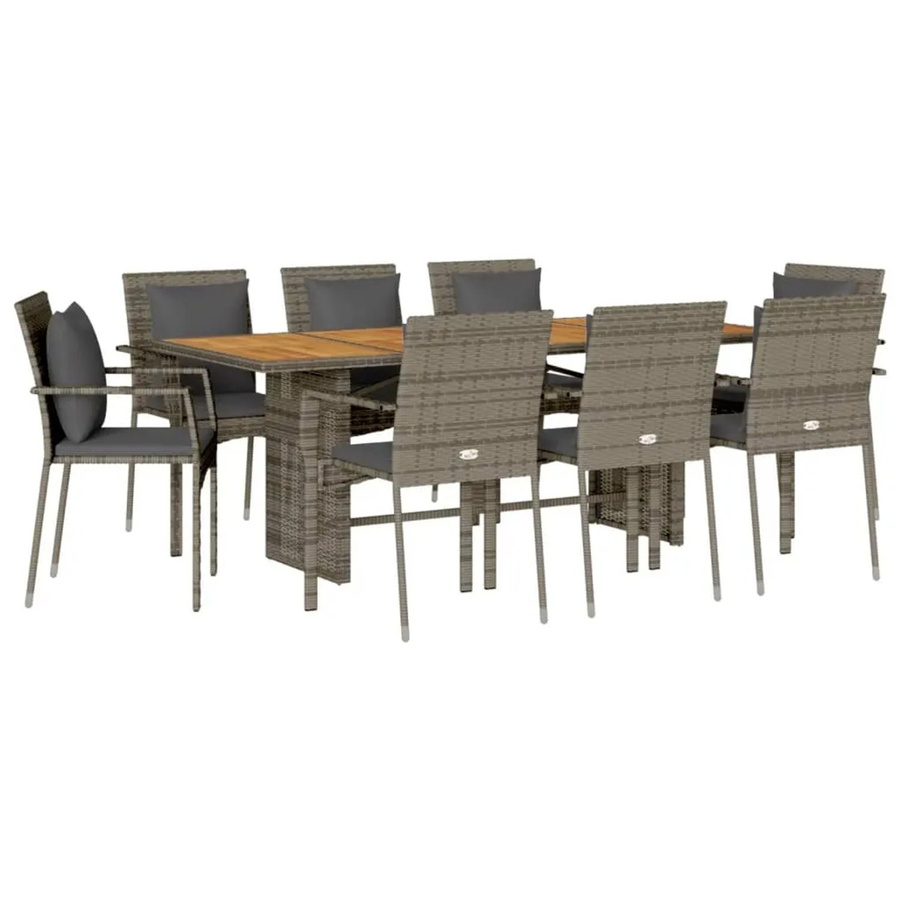 vidaXL 7-teilige Garten-Essgruppe aus Poly-Rattan und Akazienholz mit Kissen in Grau - Bild 2