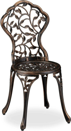 Relaxdays Bistroset aus Aluminium in Bronze mit floralem Muster für Garten und Balkon, Tisch und Stühle, B/T/H: 65 x 60 x 86 cm