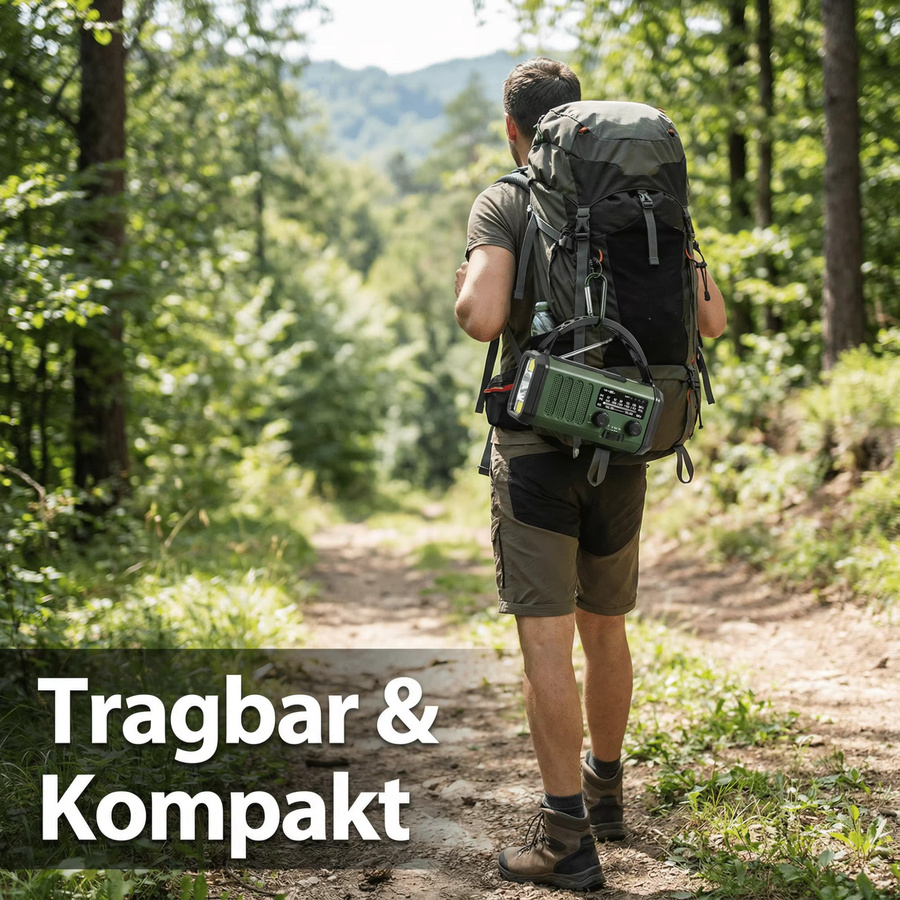 Tragbares Solar Kurbelradio mit Powerbank und LED Taschenlampe, Notfallradio mit AM/FM Empfang, SOS Alarm und USB-C Aufladung für Camping und Outdoor - Bild 5