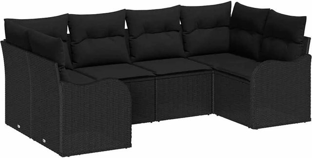 vidaXL Garten-Sofa-Set aus Poly-Rattan in Schwarz mit Kissen und Armlehnen, 6-teiliges L-Shape Lounge-Set mit UV-beständigen Polsterkissen - Bild 1