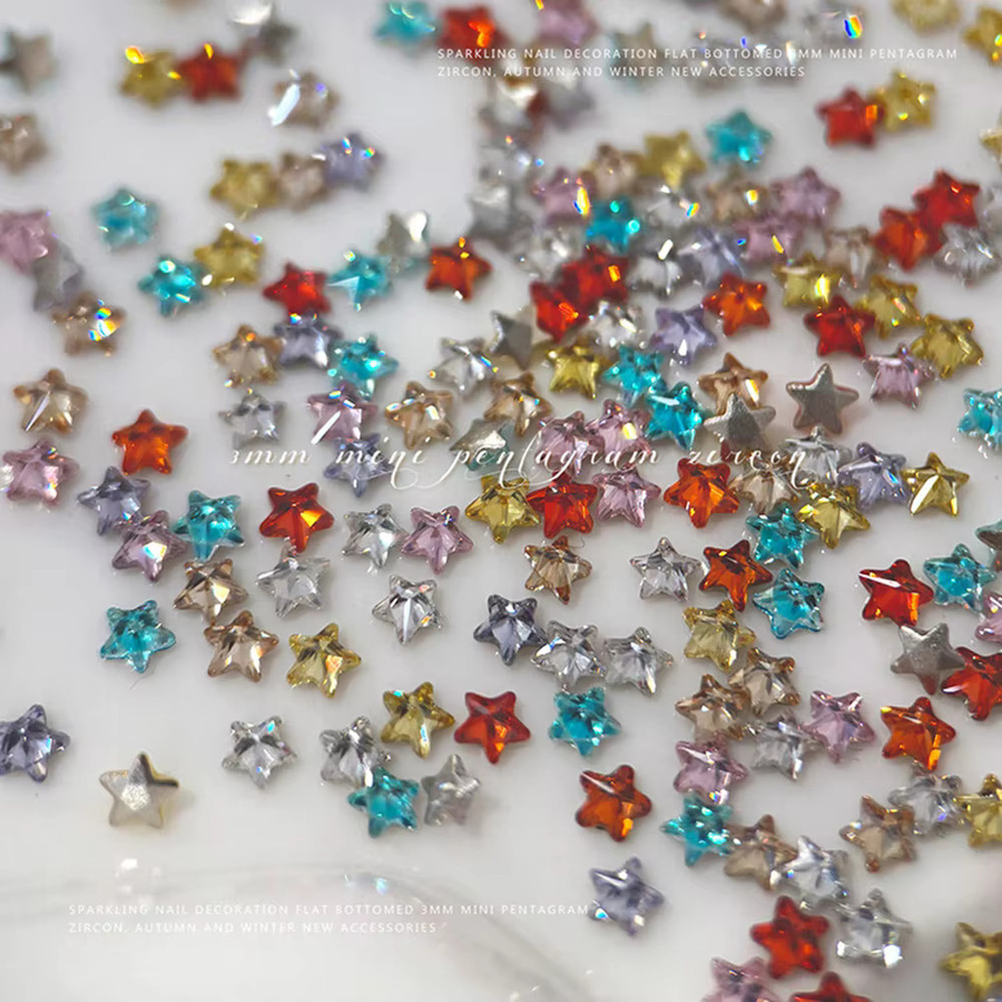 HotPress Nail Art Strasssteine, 3D Stern Zirkon, 3 mm, bunt, 30 Stück - Bild 2