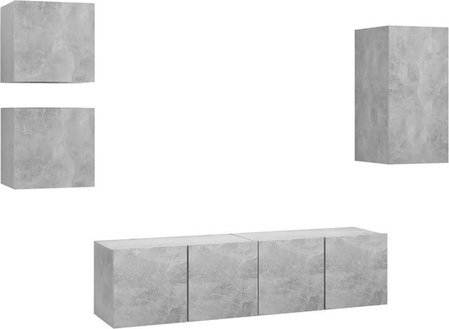 vidaXL 5-tlg. TV-Schrank-Set aus Holzwerkstoff in Betongrau, wandmontiert für dein Wohnzimmer - Bild 1