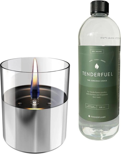 Tenderflame Tischfeuer Set Lilly Silber aus Glas und Edelstahl inklusive 500 ml Fuel - Bild 1
