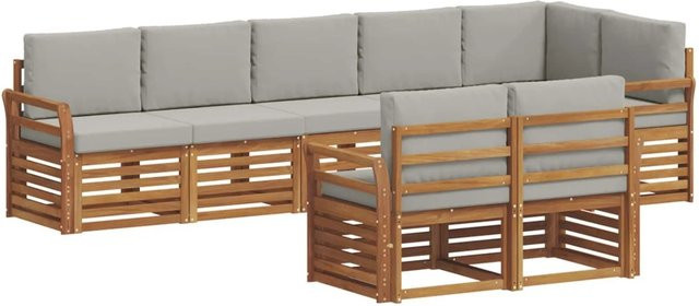 vidaXL Sofagarnitur 8-teilig aus Massivholz Akazie in Natur und Hellgrau mit L-Form und Sitzkissen - Bild 1