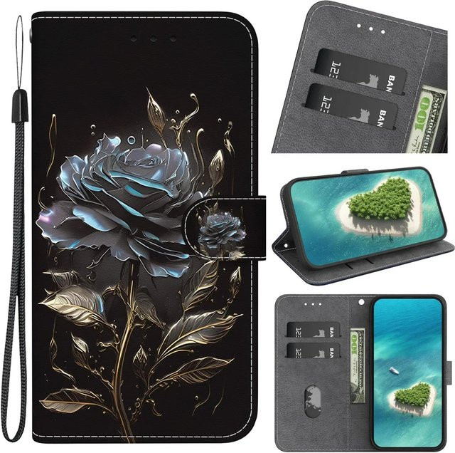 JESSLEI Stand Flip Wallet Handyhülle mit bemaltem Muster für OPPO Reno 15 Pro Max 14 Pro 13 12 11 5G und weitere Modelle, Multicolour/Schwarz - Bild 1
