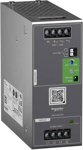 Schneider Electric Modicon ABLU Spannungsversorgung ABLU3A24100, getaktet, 380-500V AC, 3-phasig, 24V DC, 10A, 240W, grau - Bild 1