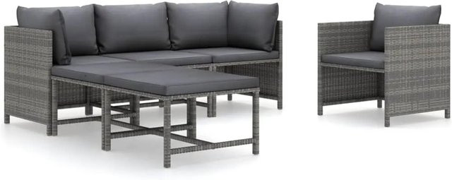 vidaXL 6-tlg Garten-Lounge-Set aus Poly Rattan in Grau/Anthrazit mit Kissen und Ottoman im L-Shape Design - Bild 1