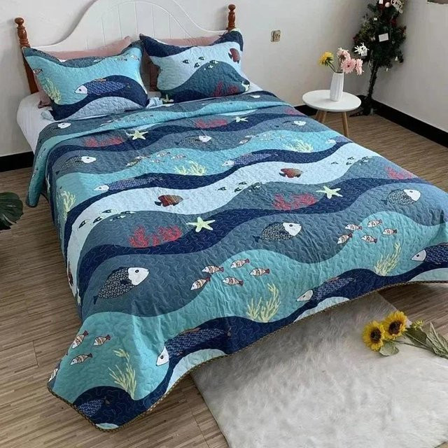 Binchi Outdoor Equipment Tagesdecke im Bohemian-Stil mit floralem Muster in Blau, B/B: 220 x 240 cm - Bild 1