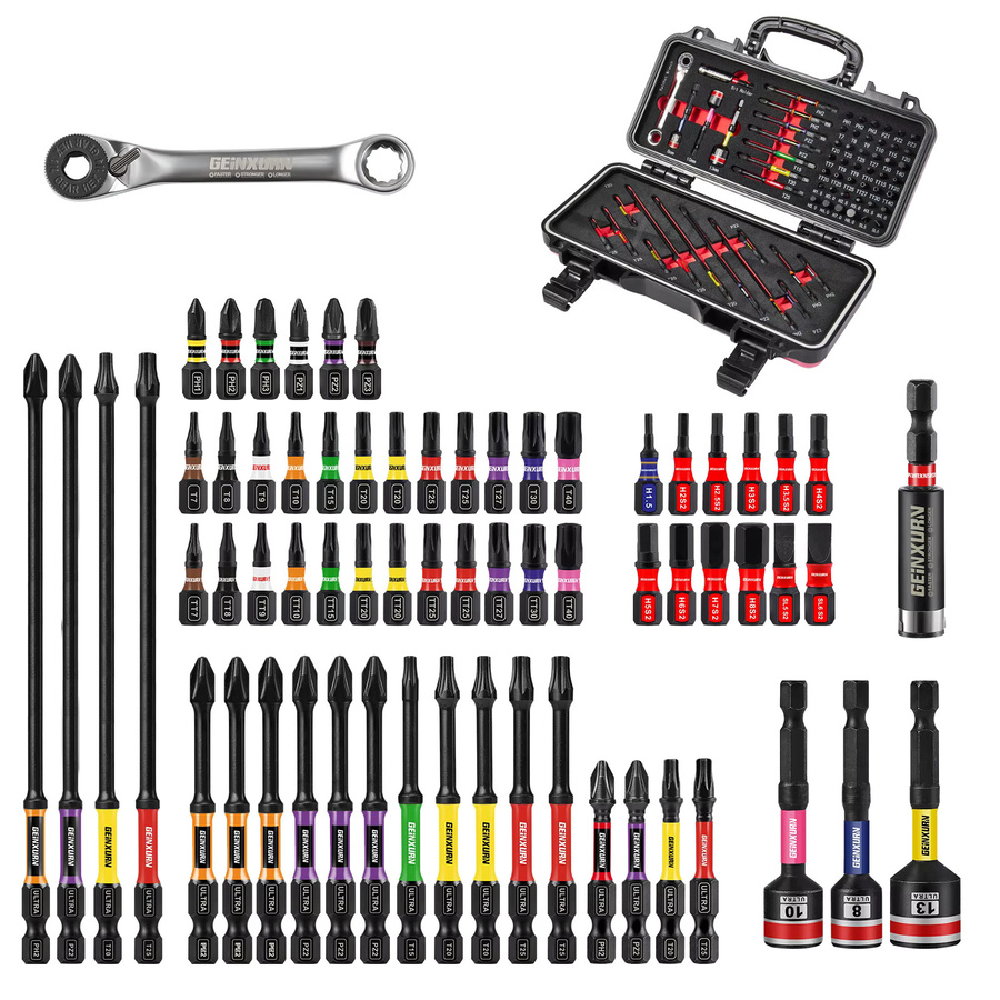 Geinxurn 66-teiliges Werkzeugset mit Schlagschraubendreher-Bits, Mutternschrauber, Mini-Ratschenschlüssel und Schlagbithalter für Reparaturen im Haushalt - Bild 5