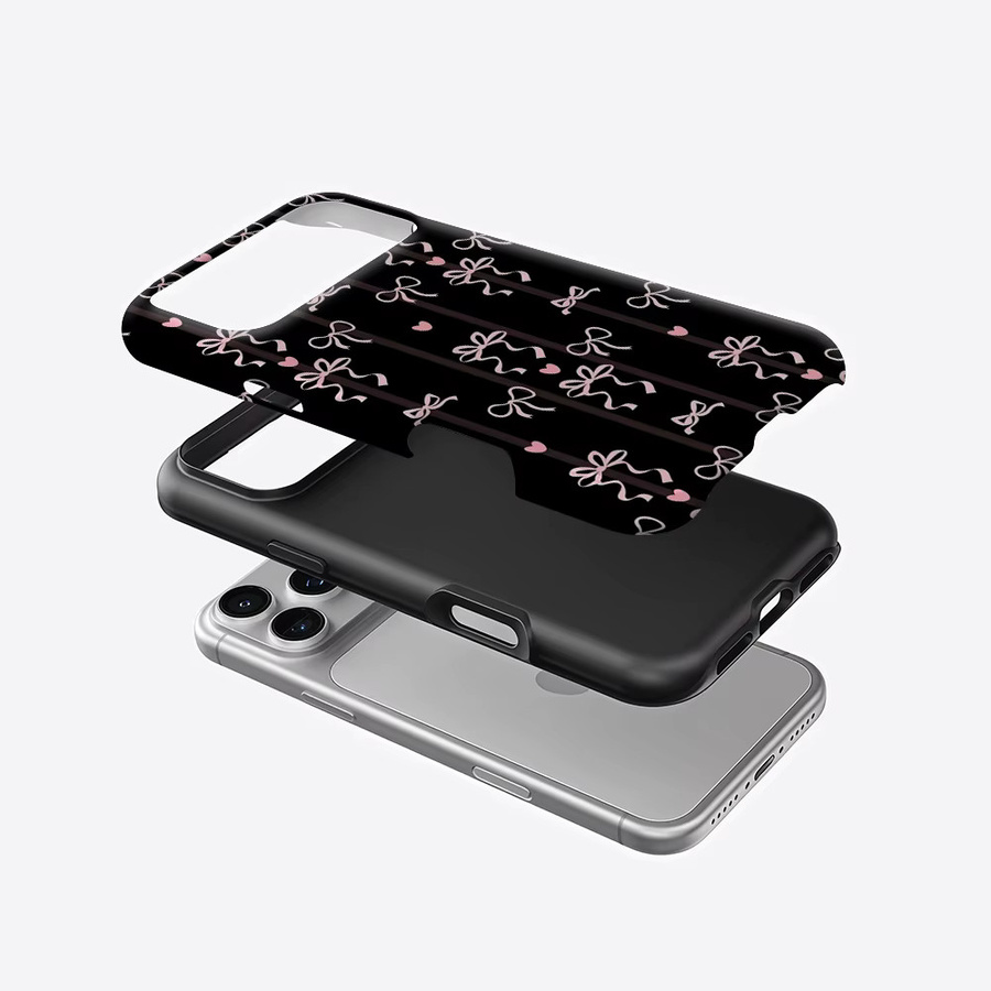 Potdemiel Magnetische Handyhülle mit Schleifen-Design in Schwarz und Rosa für iPhone 17 16 15 14 13 Pro Max Plus, robuste doppelschichtige Schutzhülle - Bild 2