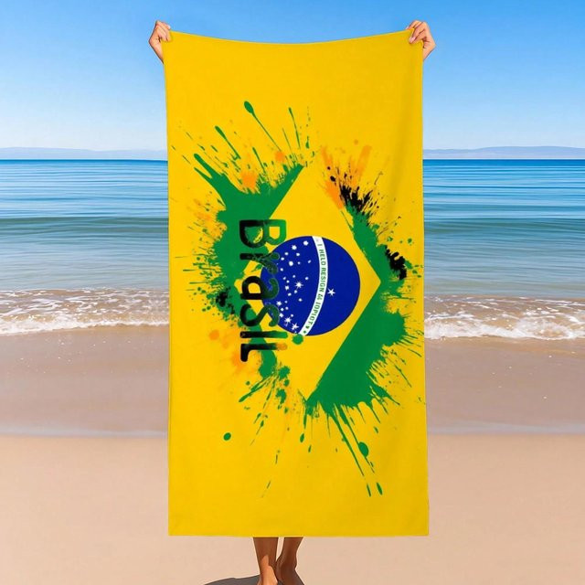 JMG Household Supplies Brasilien Flagge Strandtuch aus Polyester, schnelltrocknend und saugfähig, B/B: 100 x 180 cm, Gelb/Mehrfarbig - Bild 1