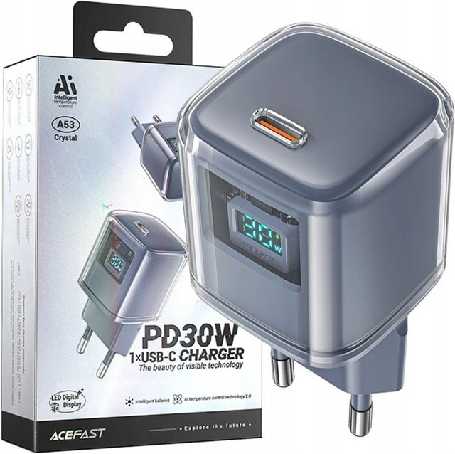 Acefast A53 PD 30W GaN USB-C Ladegerät mit Display in Grau und Transparent - Bild 1