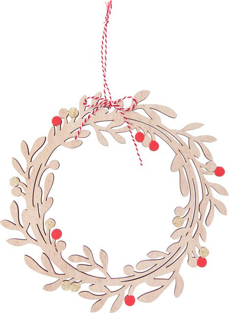 Rico Design Weihnachtlicher Holzkranz mit Pompons in Natur und Rot, Durchmesser: 24 cm - Bild 1