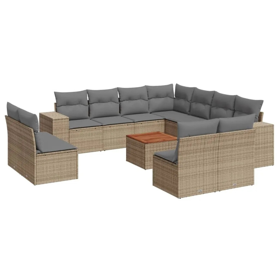vidaXL 12-teilige Garten-Sofagarnitur in L-Form aus Polyrattan mit Kissen in Beige und Grau - Bild 2