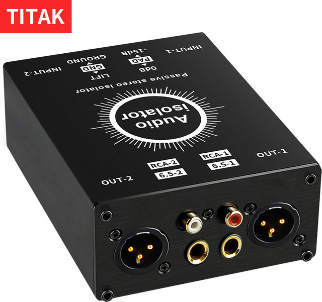 TITAK Erdschleifen-Isolator-Box Mehrzweck-Entstörungsbeseitiger mit XLR, RCA, TS und TRS Anschlüssen in Schwarz - Bild 1