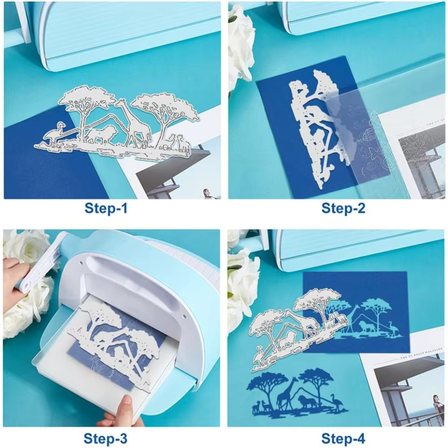 3er Set Afrika Tier Stanzformen aus Kohlenstoffstahl mit Giraffe und Löwe in Silber - Bild 3