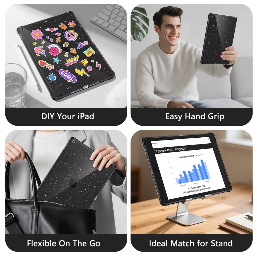 Schimmernde Silikonhülle für Apple iPad 10.2 7. 8. 9. Generation in Schwarz von tzion mit stoßfestem Airbag-Schutz - Bild 5
