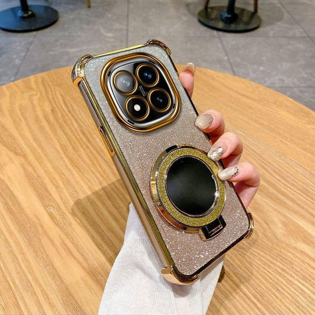 Xiaomi POCO M8 Pro 5G Silikon Hülle mit Glitzer Spiegel und Magnetischem Ständer in Galvanisierter Optik - Bild 1