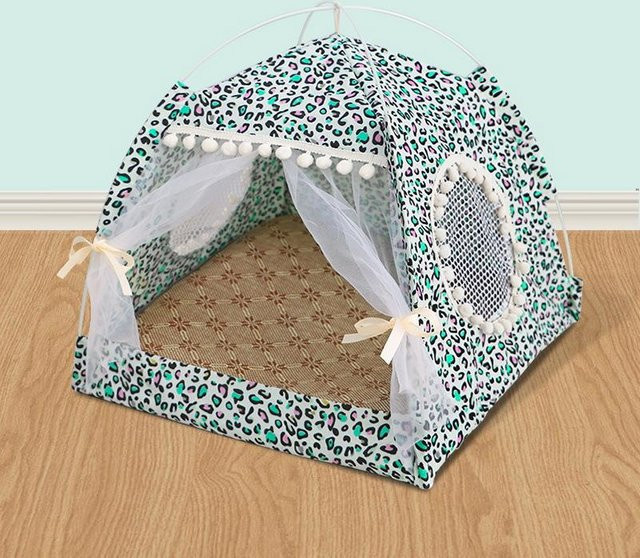 Flauschiges Welpenkissen als weiches Haustierbett für Hunde und Katzen mit abnehmbarem Kissen in Leopard-Design - Bild 1
