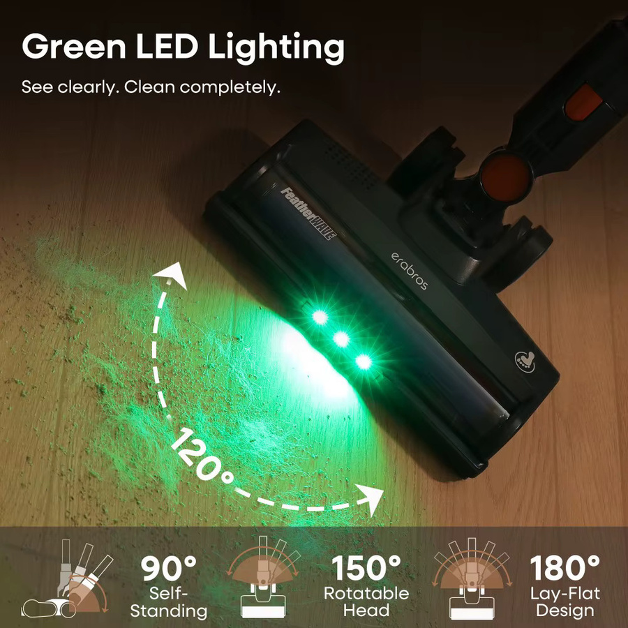 Erabros EV2 Kabelloser Staubsauger in Blau mit 450W Saugkraft, LED-Display und Beutellose Technologie für Tierhaare und Teppiche - Bild 3