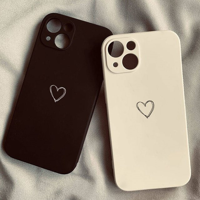 Kawaii Handyhülle mit Herz-Paar aus weichem Silikon für Apple iPhone, Farbe: Schwarz - Bild 1
