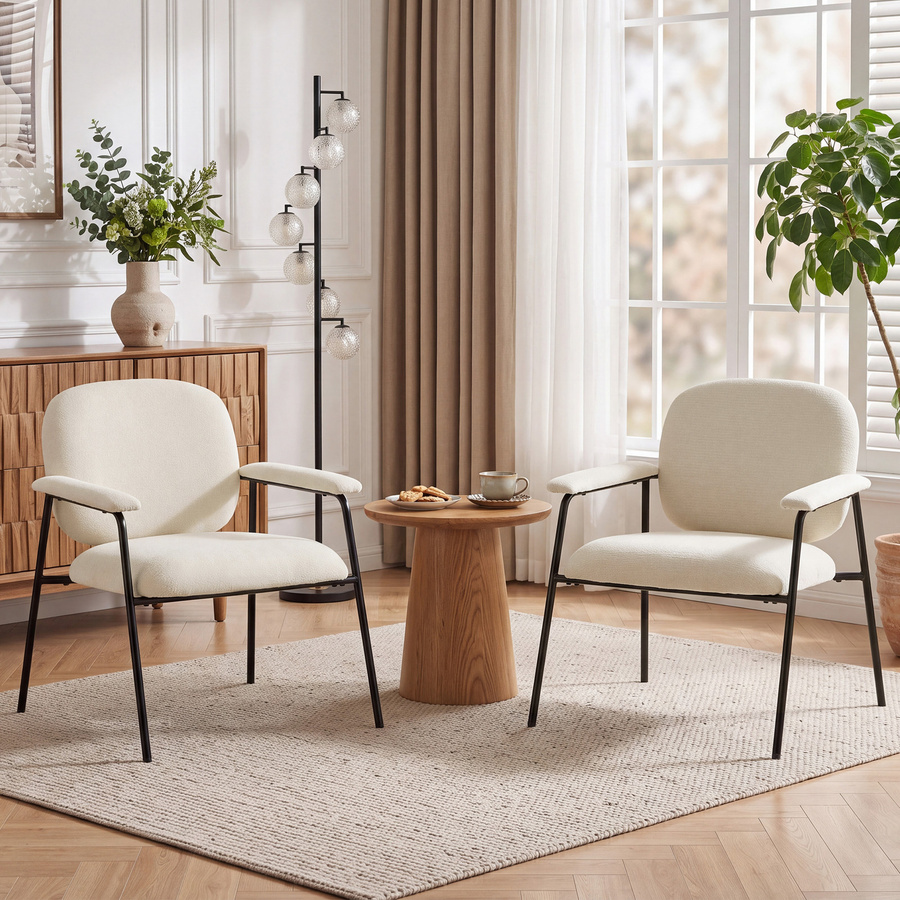 HOMCOM 2er-Set Sessel aus Chenille in Creme mit Metallgestell und gepolsterter Rückenlehne für Wohnzimmer, Schlafzimmer oder Arbeitszimmer - Bild 2