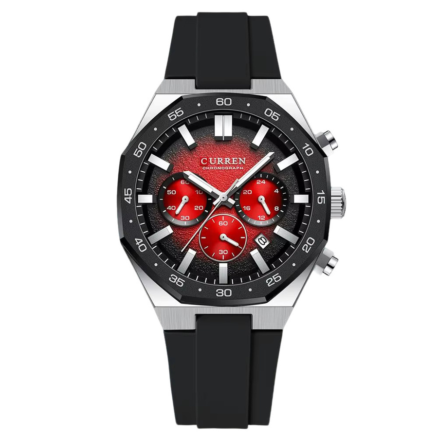CURREN Chronograph Armbanduhr, Quarz, Silikon, Schwarz, Herren - Bild 6