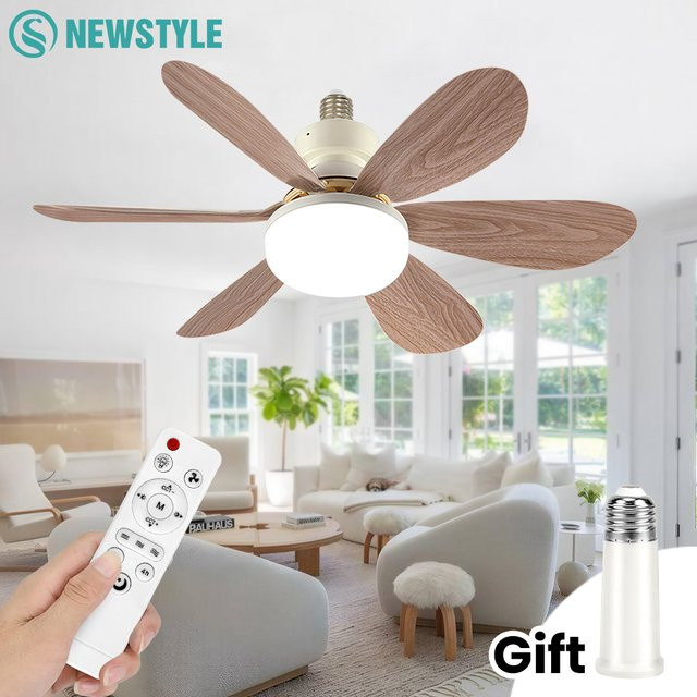 Geräuscharmer Deckenventilator mit LED-Beleuchtung und Fernbedienung, Weiß, E27 Fassung, 40W dimmbar mit Nachtlichtfunktion - Bild 1