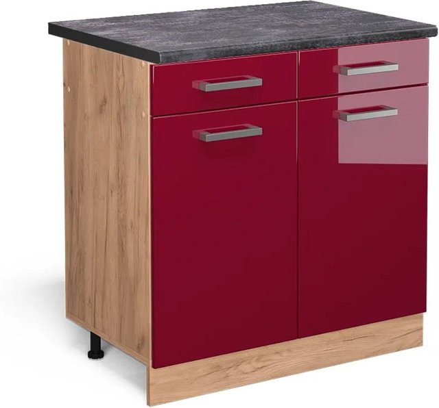 Vicco Küchenunterschrank R-Line Bordeaux Hochglanz in Anthrazit und Goldkraft Eiche, B/T/H: 80 x 60 x 81,6 cm - Bild 1