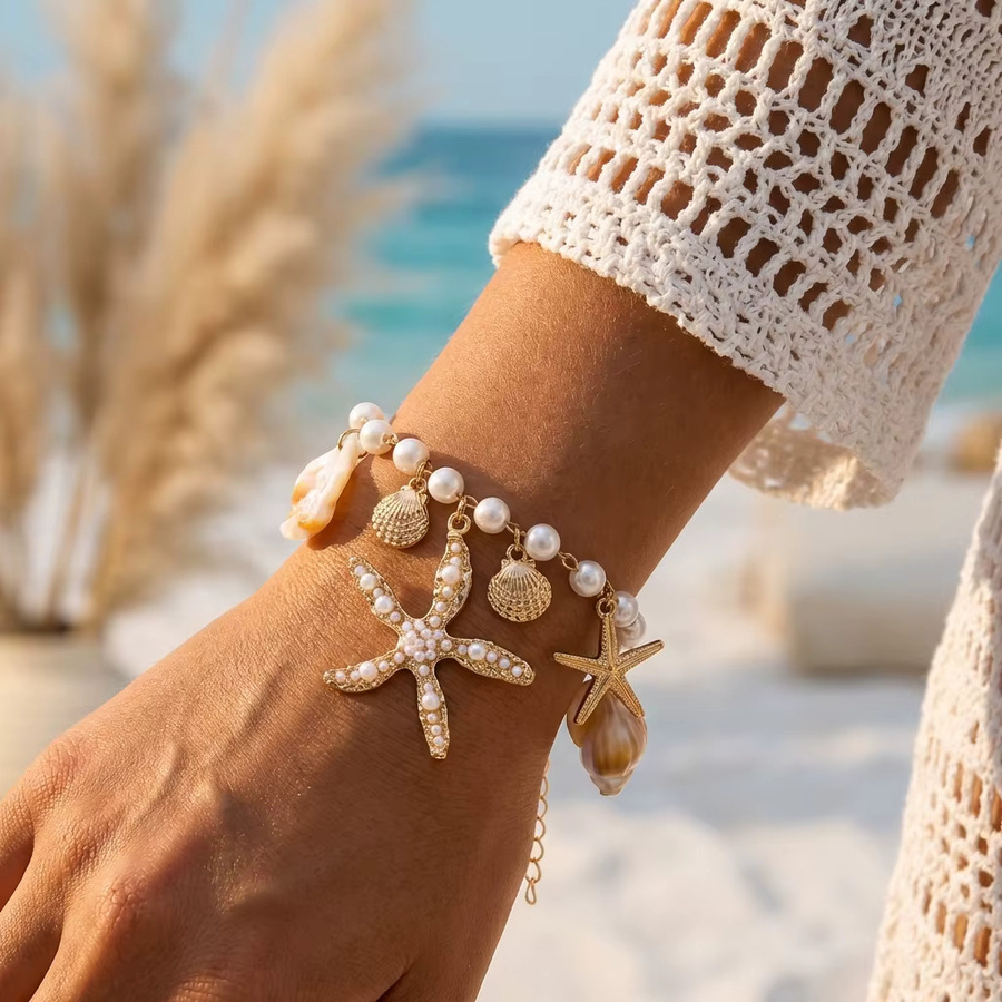 Rinhoo Schmuck-Set Halskette und Armband, Perle, Gold, Damen - Bild 3