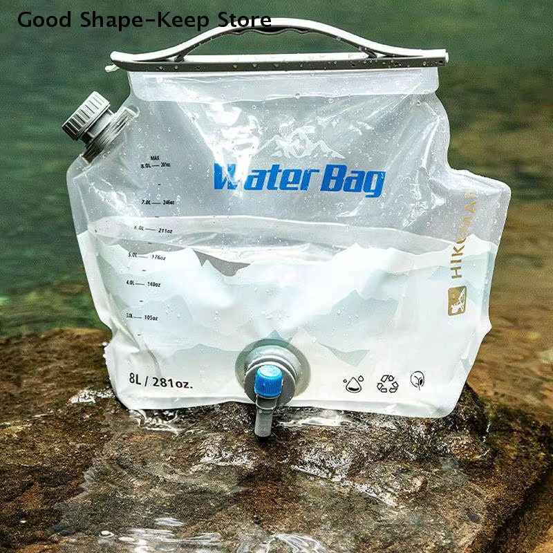 HOUKEA Tragbarer Wasserbehälter mit Wasserhahn, zusammenklappbarer Camping-Wasserbeutel in Grün und Transparent, 8 l - Bild 2