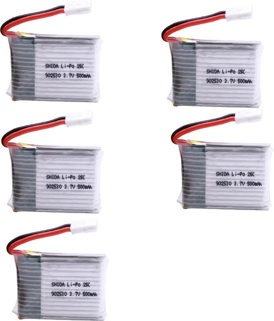 5er-Set LiPo-Akku mit 5-in-1-Ladegerät für RC Hubschrauber und Drohnen, 3,7V 500mAh 25C, Gelb - Bild 1