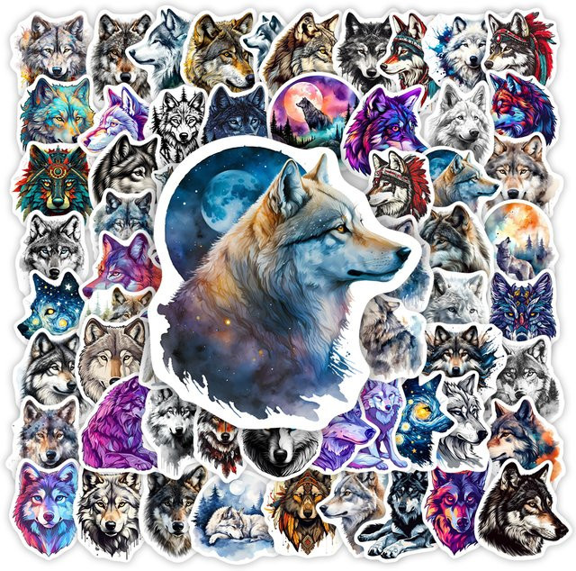 Wasserfeste Wolf-Kunstaufkleber für Kinder in Mehrfarbig zur Dekoration von Laptop, Flaschen und Scrapbooks - Bild 1