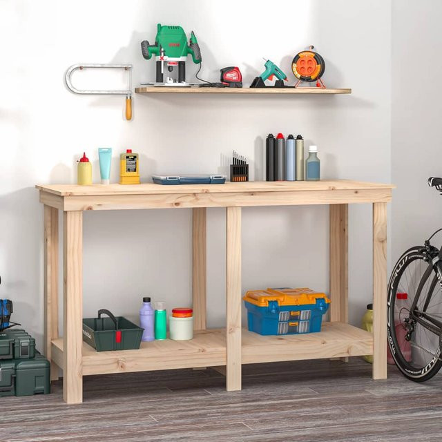 vidaXL Werkbank aus Massivholz Kiefer in Braun, B/T/H: 140 x 50 x 80 cm - Bild 2