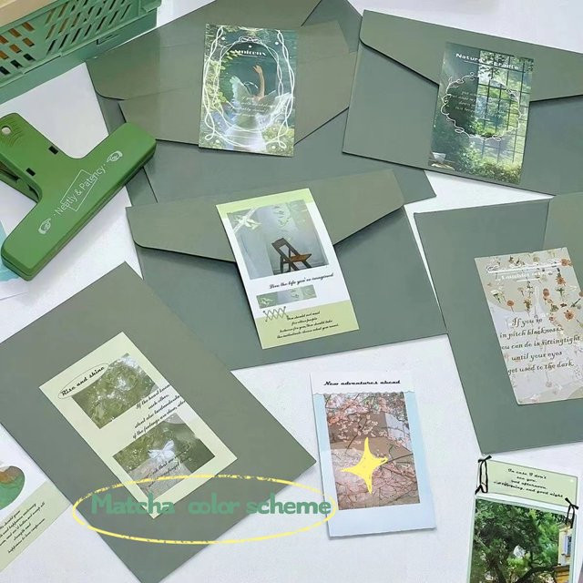 20-teiliges Briefpapier und Umschlag-Set in Morandi Green im Vintage-Stil - Bild 1