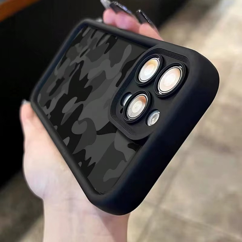 Camouflage Square Pattern TPU Handyhülle mit erhöhtem Rand für iPhone 17 Pro Max, 16, 15, 14, 13, 12, 11 Pro Max, Xs, Xr, X, 7, 8 Plus und SE Series in Multicolour, Schwarz und Grau - Bild 4