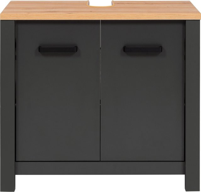 Waschbeckenunterschrank Carbona von Inter Link in Anthrazit und Artisan Eiche mit 2 Soft-Close-Türen und schwarzen Aluminiumgriffen - Bild 1