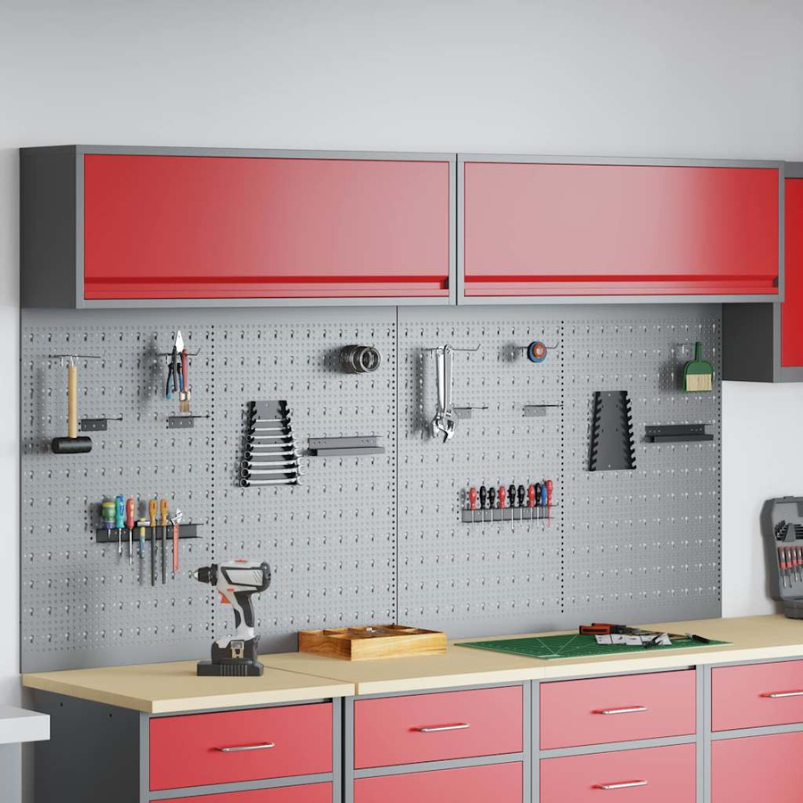 6-teiliges Werkzeugschrank-Set von VD Home Furnishing aus pulverbeschichtetem Stahl in Rot und Grau im Industriedesign - Bild 2