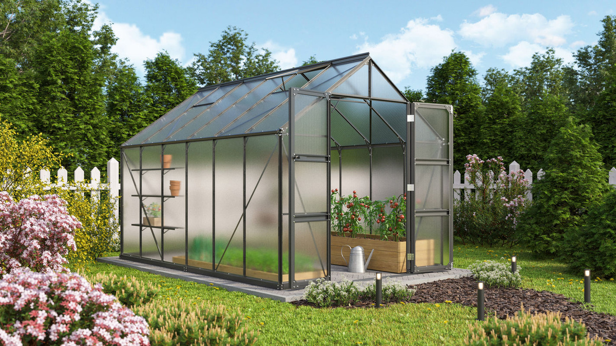 Vitavia Gewächshaus Domus 9900 in Schwarz mit 9,9 m² Fläche und 6 mm Polycarbonat-Verglasung - Bild 2