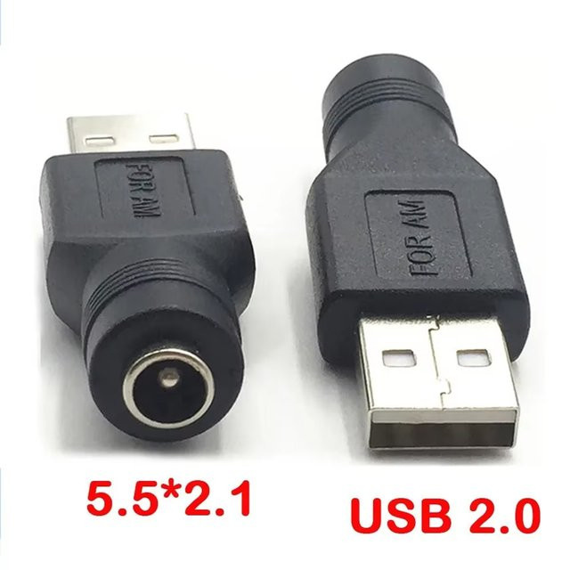 USB zu DC Adapter Konverter Schwarz mit USB-A und USB-C Stecker für 12V DC 5,5 x 2,1 mm Buchse - Bild 1