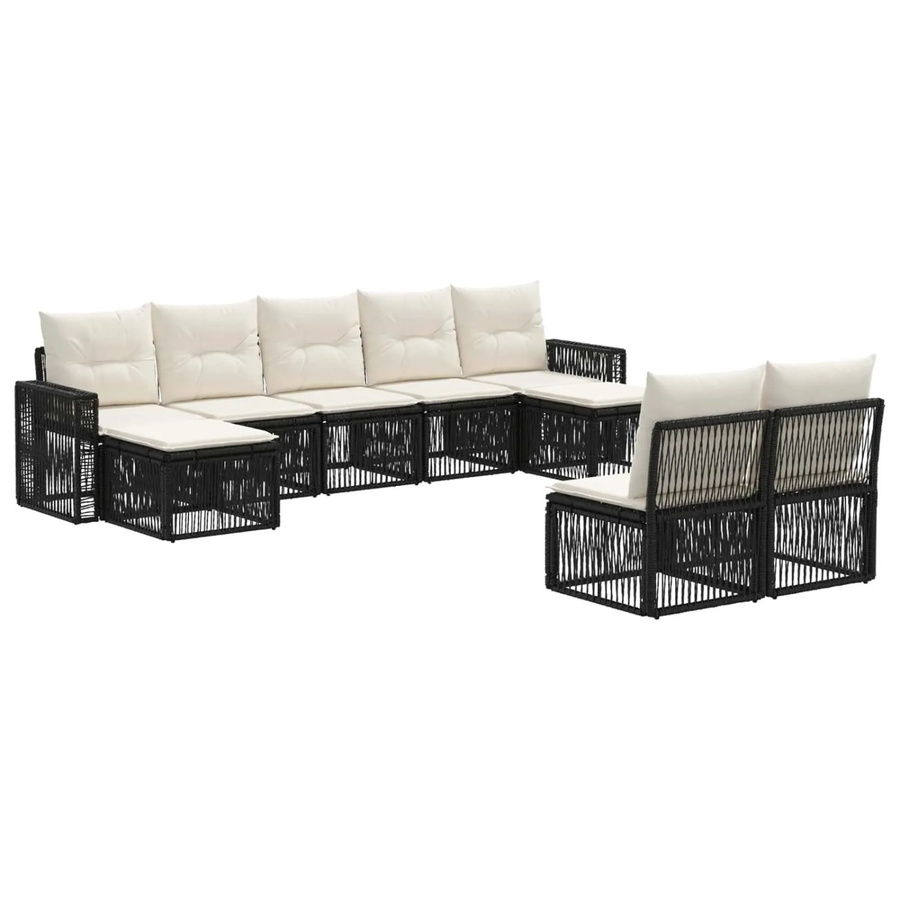 vidaXL Gartensofa-Set 9-teilig aus Poly-Rattan in Schwarz und Cremeweiß mit Polsterung und Ottomanen - Bild 2