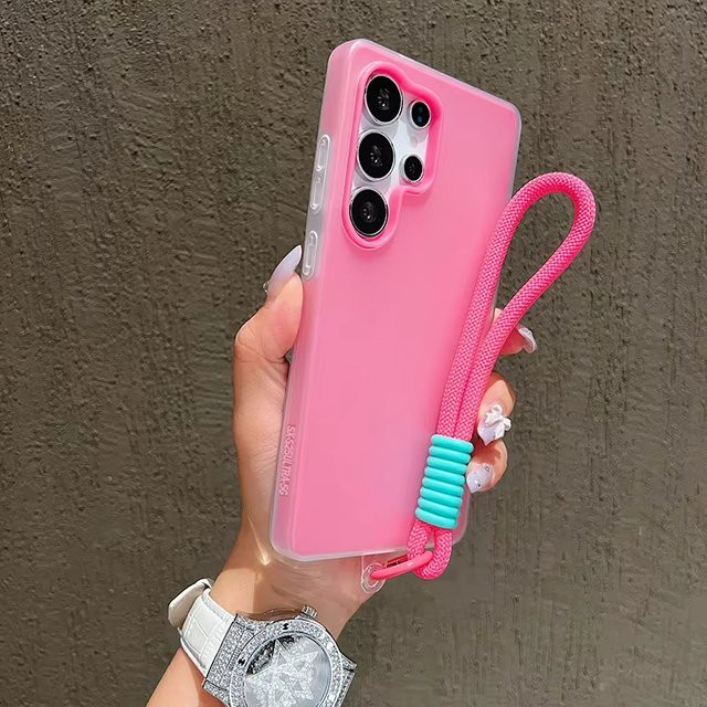 Luxuriöse 2-in-1 Lanyard-Handyhülle für Samsung Galaxy S25 S24 S23 Ultra Plus in Bonbonfarben Pink Multicolour mit Anti-Drop-Schutz - Bild 1