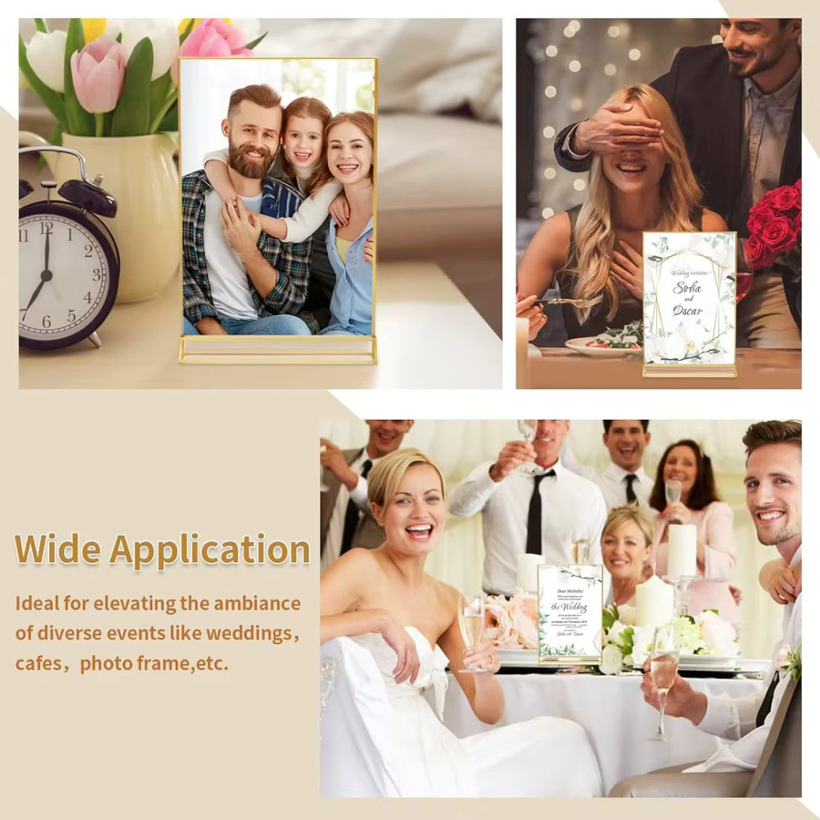 6er-Pack Goldene Acrylbilderrahmen für Tischdekoration, Doppelseitige Fotoanzeiger für Hochzeit und Menükarten, 5x7 Zoll - Bild 3