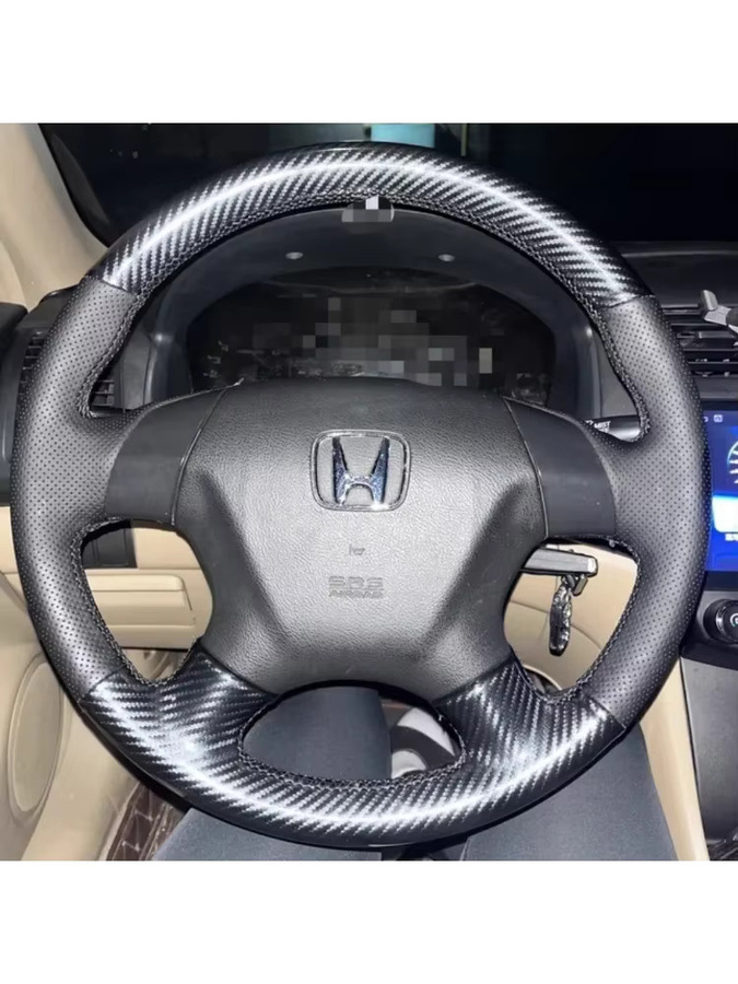 DIY Lenkradabdeckung aus Carbon Faser und Leder für Honda Accord (Baujahre 2003-2007) in Schwarz - Bild 7
